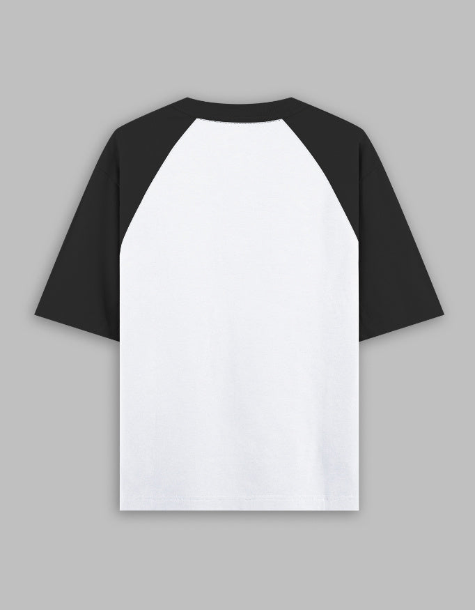Black White — Wires, Stents & Caffeine raglan T-shirt, back