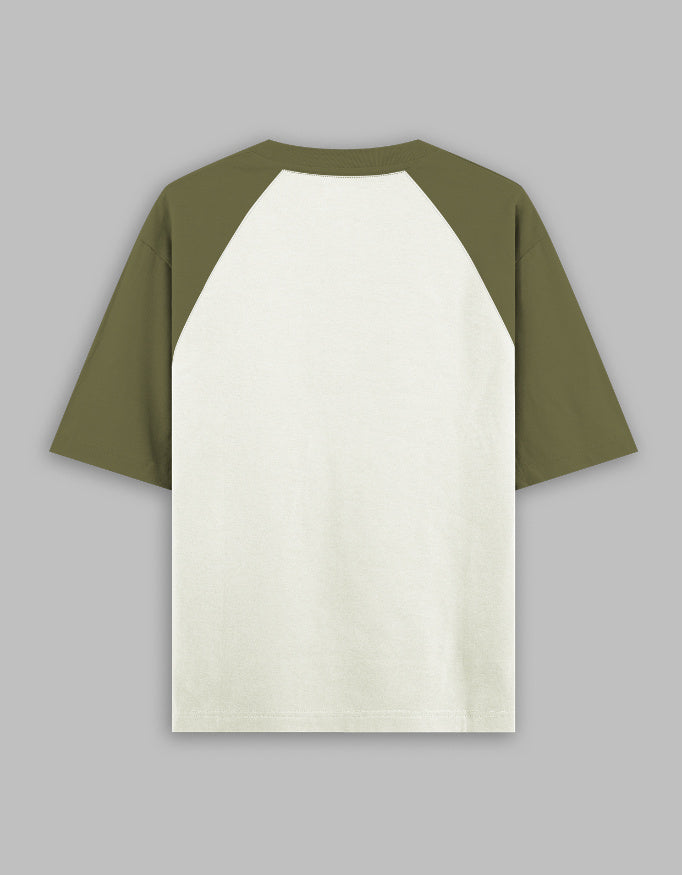 Olive Green off white — Wires, Stents & Caffeine raglan T-shirt, back