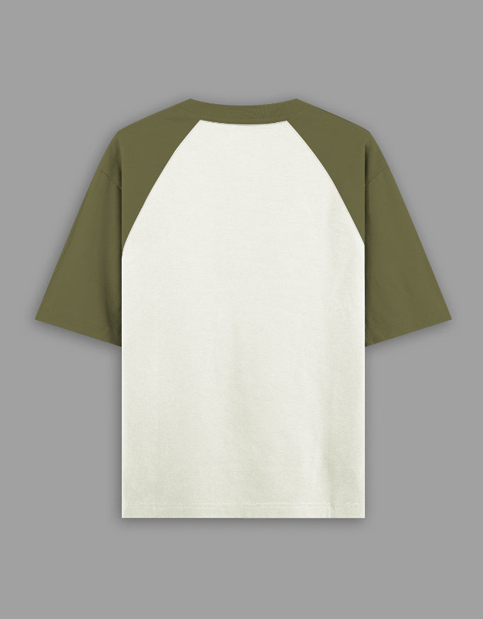 Olive Green off white — The Eyes of Medicine raglan T-shirt, back