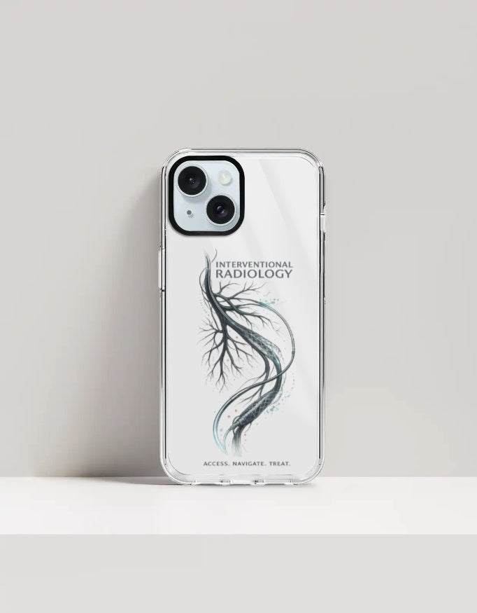White — Interventional Radiology clear phone case, iPhone 15