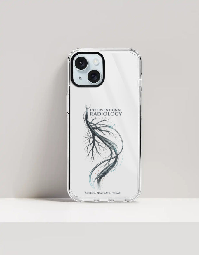 White — Interventional Radiology clear phone case, iPhone 15 Plus