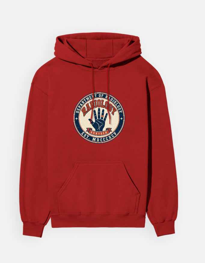 Red — Department of Radiology 1895 hoodie, front