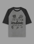Black Charcoal Melange — The Eyes of Medicine raglan T-shirt, front