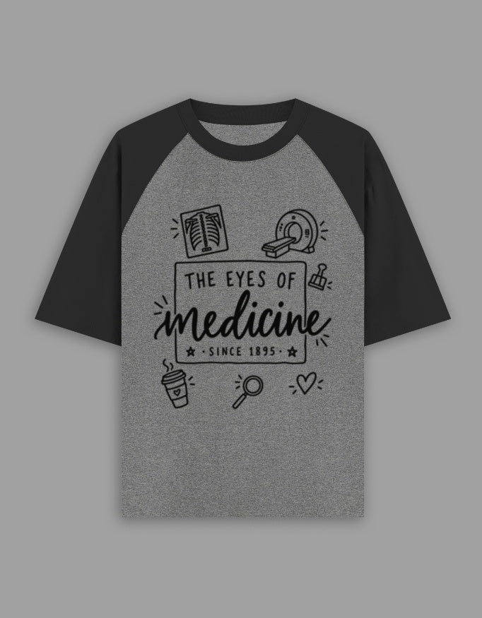 Black Charcoal Melange — The Eyes of Medicine raglan T-shirt, front