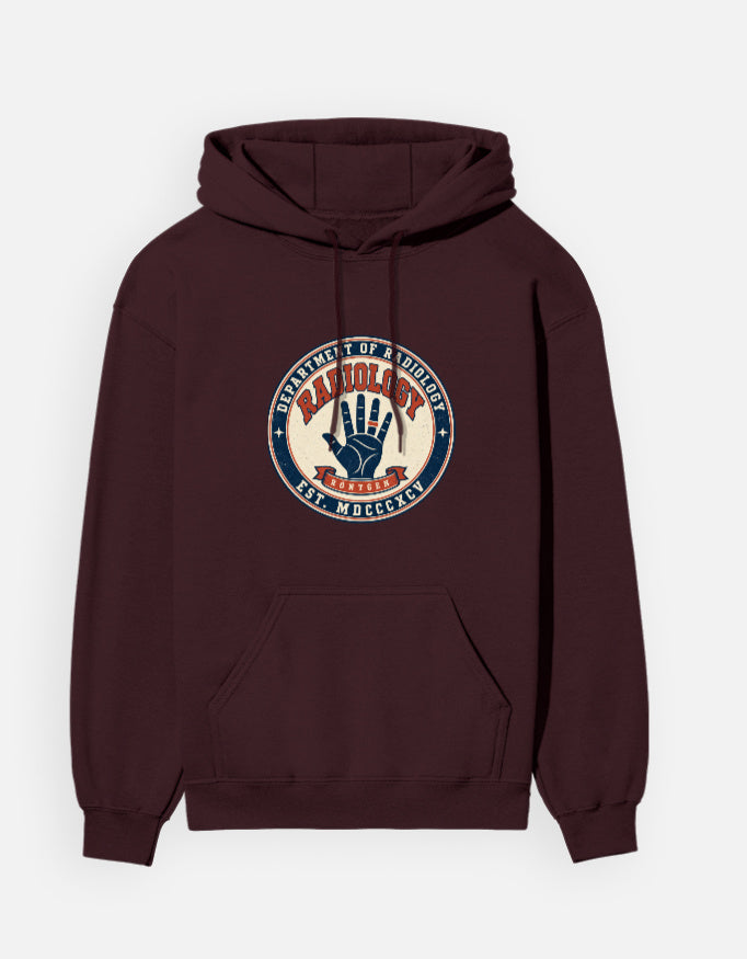 Maroon — Department of Radiology 1895 hoodie, front