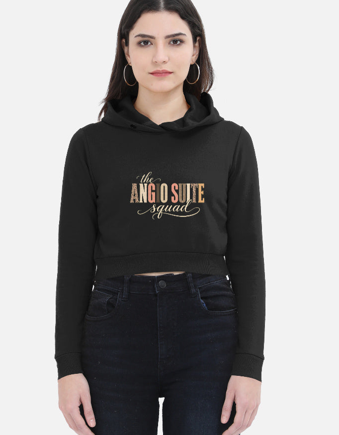 Black — The Angio Suite Squad women's cropped hoodie, front view