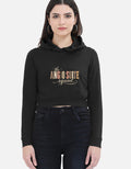 Black — The Angio Suite Squad women's cropped hoodie, front view