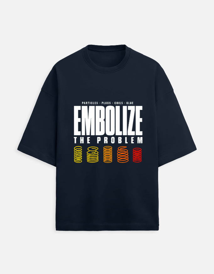 Navy Blue — Embolize the Problem interventional radiology oversized t-shirt, front view