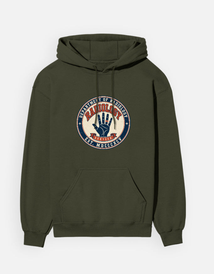 Olive Green — Department of Radiology 1895 hoodie, front