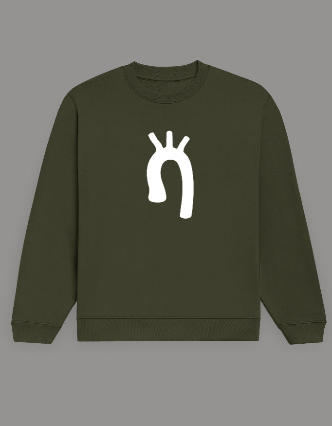 Olive Green — Aortic Arch anatomy sweatshirt, front