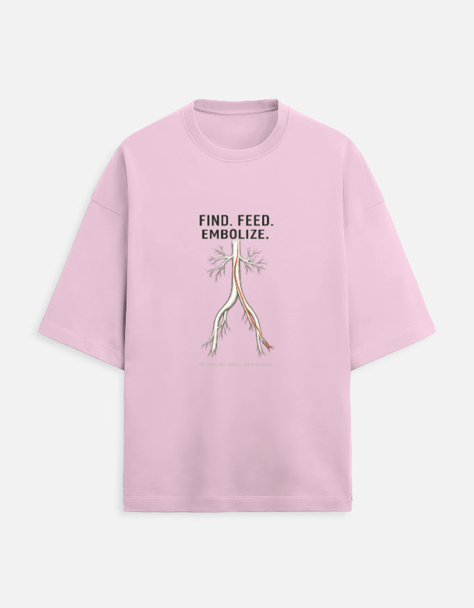 Light Baby Pink — Find. Feed. Embolize. interventional radiology t-shirt, front view