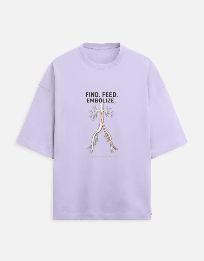 Lavender — Find. Feed. Embolize. interventional radiology t-shirt, front view