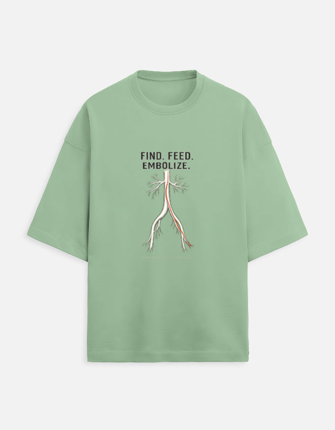 Jade — Find. Feed. Embolize. interventional radiology t-shirt, front view