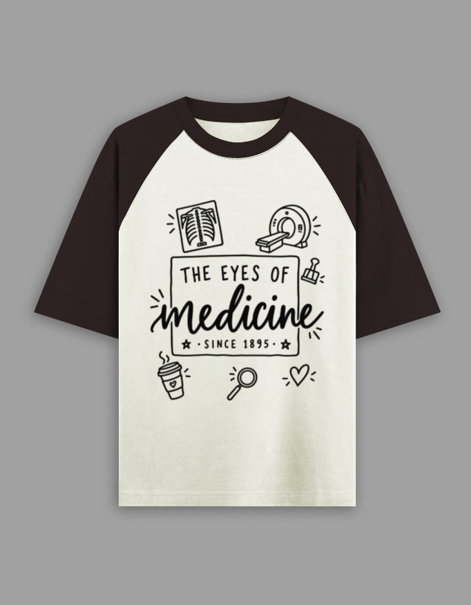 Coffee Brown off white — The Eyes of Medicine raglan T-shirt, front