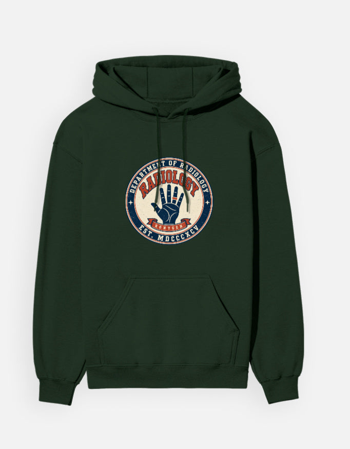 Bottle Green — Department of Radiology 1895 hoodie, front
